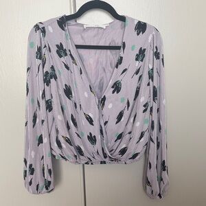 Astr Floral V-Neck Wrap Blouse - Lavender